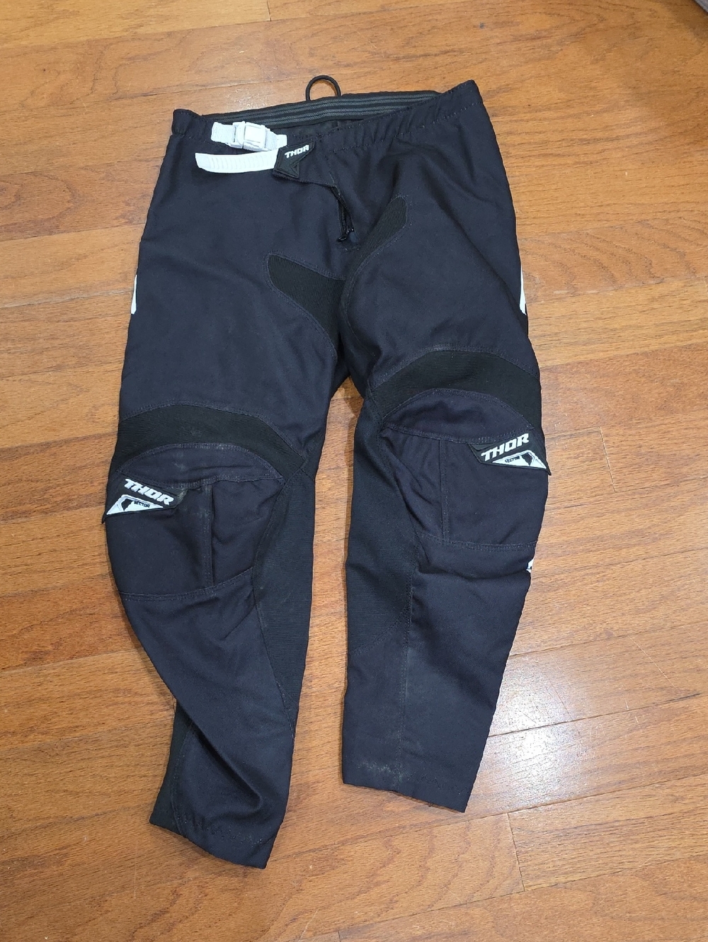 thor Black Motocross Pants with White Accents